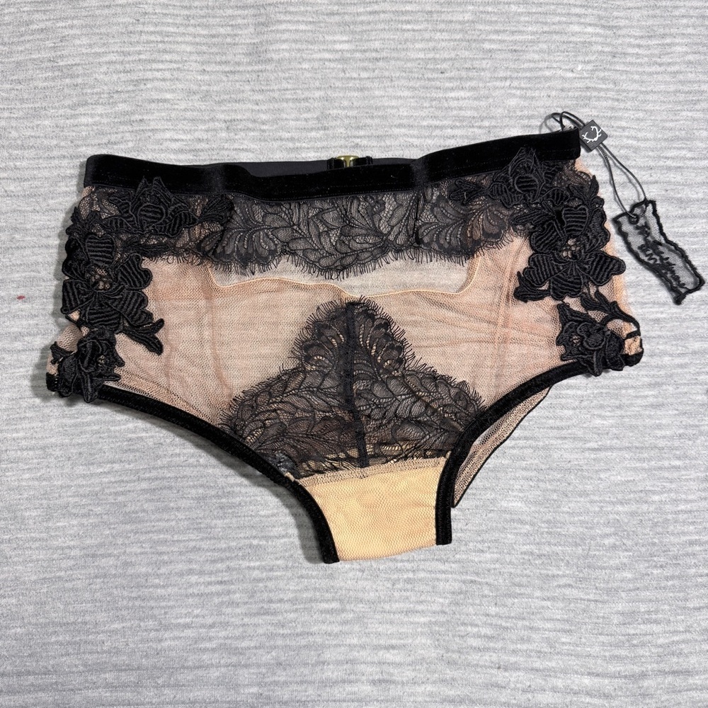 For Love & Lemons Nude and Black Lace High-Waist Sheer Panty